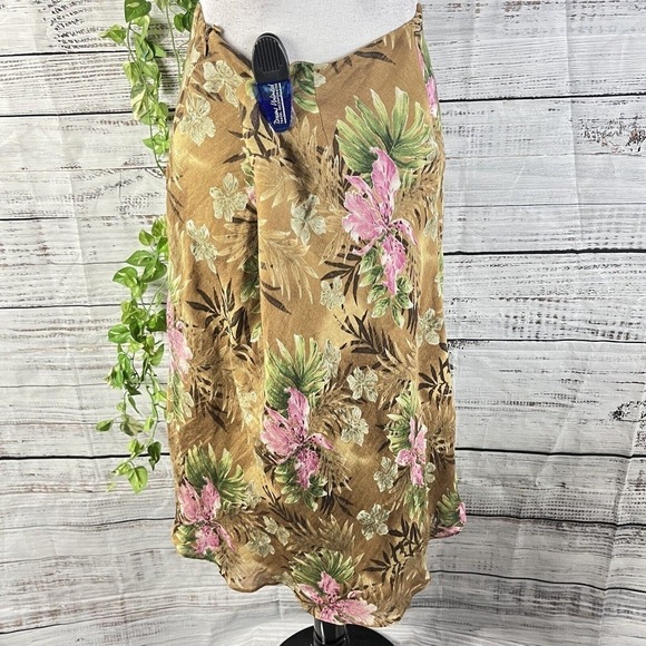Charter Club Skirt size 16 Brown Green Pink Floral Linen Silk Bias A Line Knee - Picture 12 of 13